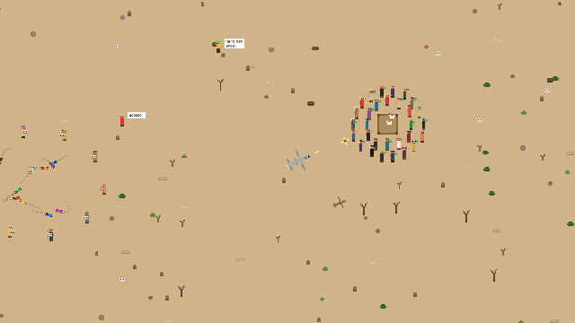 A missile strike on a chicken fight surrounded by a crowd